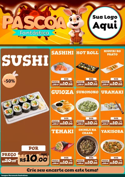Modelo de Encarte para Encarte A4 Vertical com o tema Páscoa Fantástica para Comida japonesa