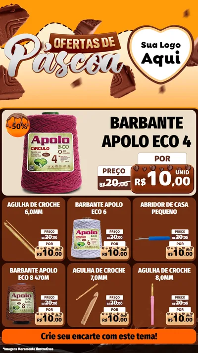 Modelo de Rede Social para Stories com o tema Ofertas de Páscoa para Armarinho e Aviamentos