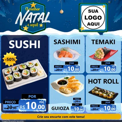 Modelo de Rede Social para Feed Facebook com o tema O Melhor Natal É Aqui! para Comida japonesa