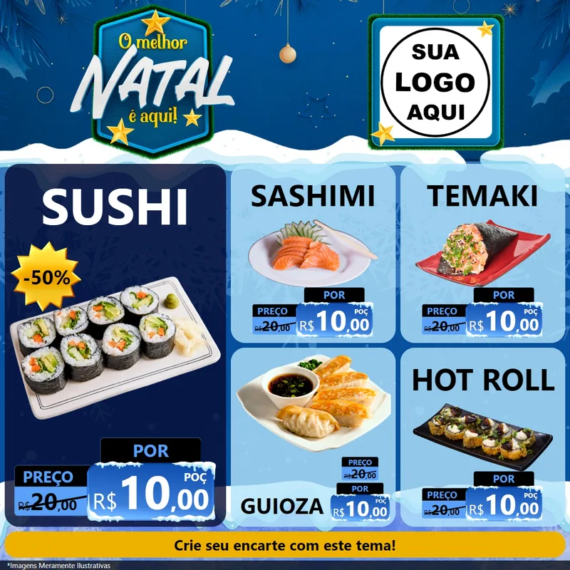 Modelo de Rede Social para Feed Facebook com o tema O Melhor Natal É Aqui! para Comida japonesa