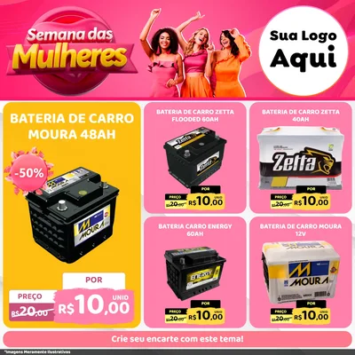 Modelo de Rede Social para Feed Facebook com o tema Semana das Mulheres para Baterias Elétricas