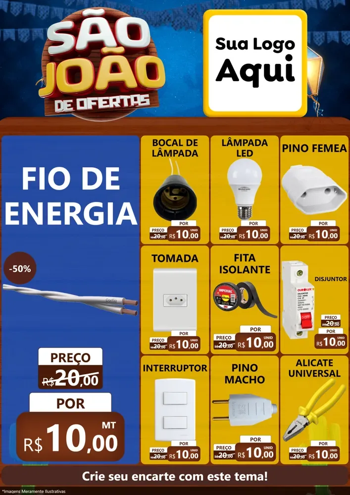 Modelo de Encarte para Encarte A4 Vertical com o tema São João Ofertas Imbatíveis! - Junina para Materiais Elétricos