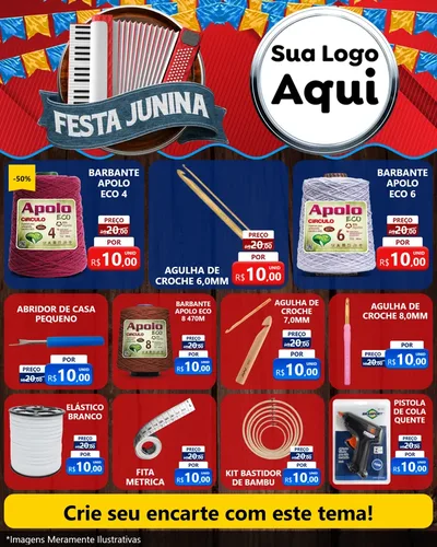 Modelo de Rede Social para Feed Instagram com o tema Festa Junina para Armarinho e Aviamentos