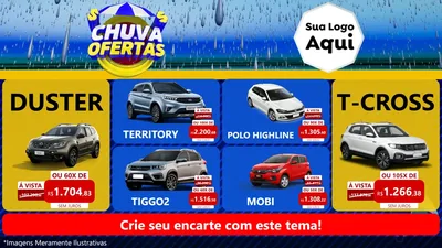 Modelo de TV para TV Horizontal com o tema Chuva de Ofertas para Concessionaria de Carros