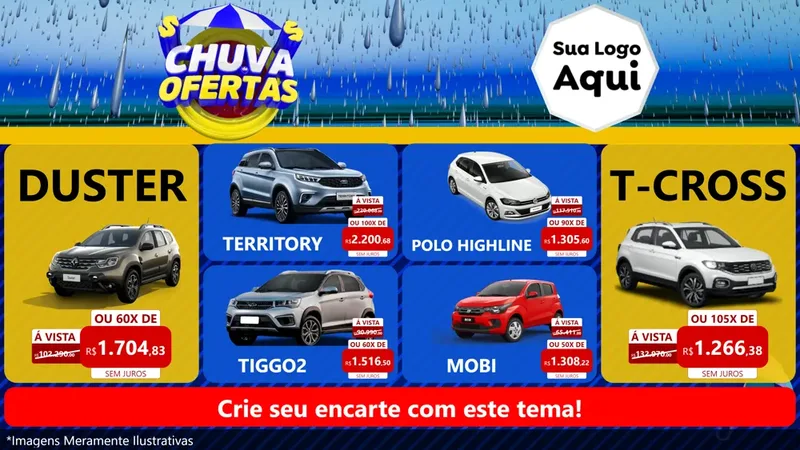 Modelo de TV para TV Horizontal com o tema Chuva de Ofertas para Concessionaria de Carros