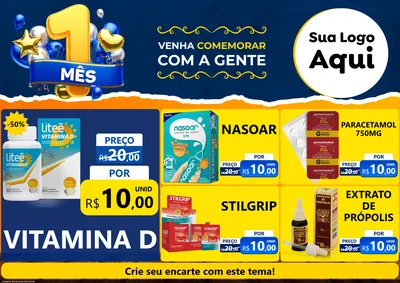 Modelo de Encarte para Encarte A4 Horizontal com o tema Um Mês de Aniversário para Farmácia
