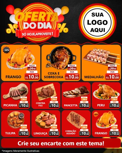 Modelo de Rede Social para Feed Instagram com o tema Oferta do Dia - Só hoje, Aproveite! para Assados