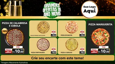 Modelo de TV para TV Horizontal com o tema Grandes Ofertas de Ano Novo para Pizzaria