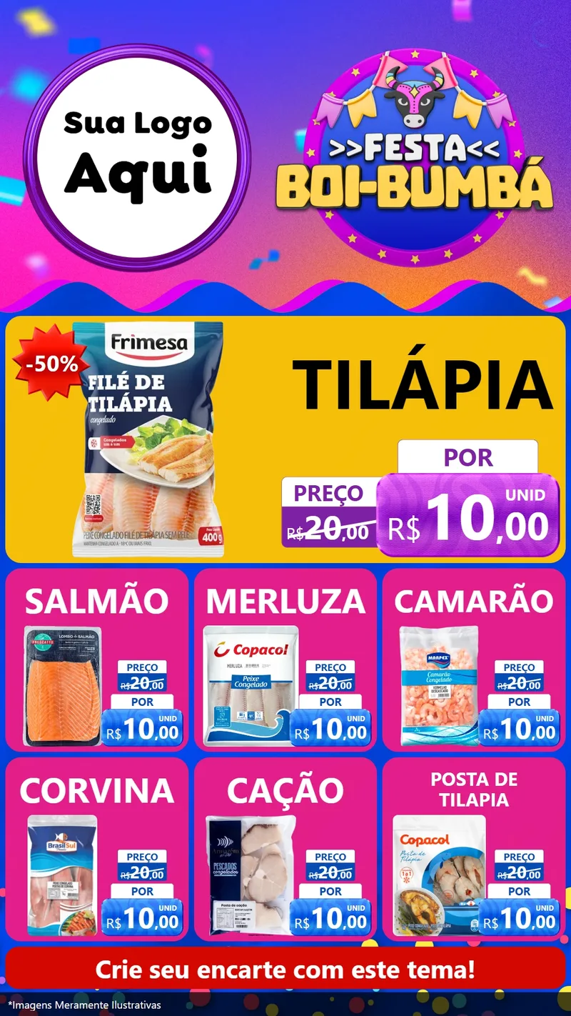 Modelo de Rede Social para Stories com o tema Festa Boi-Bumbá para Peixaria