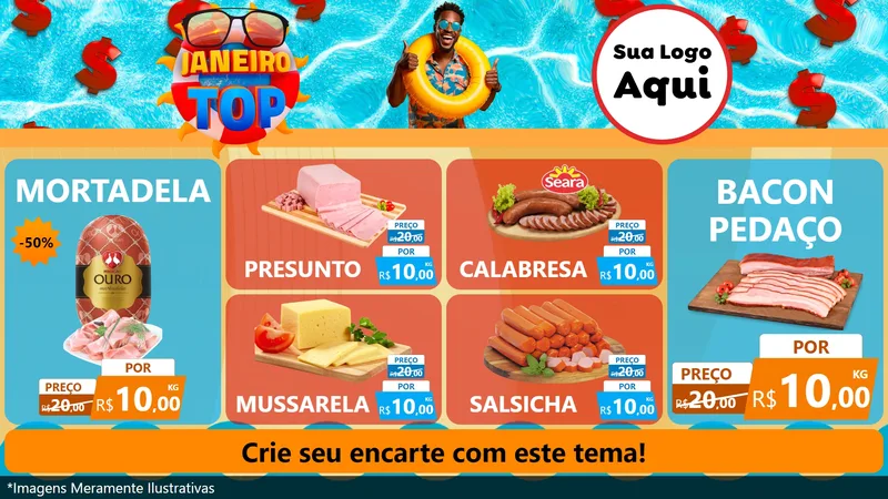 Modelo de TV para TV Horizontal com o tema Janeiro Top para Frios e Laticínios
