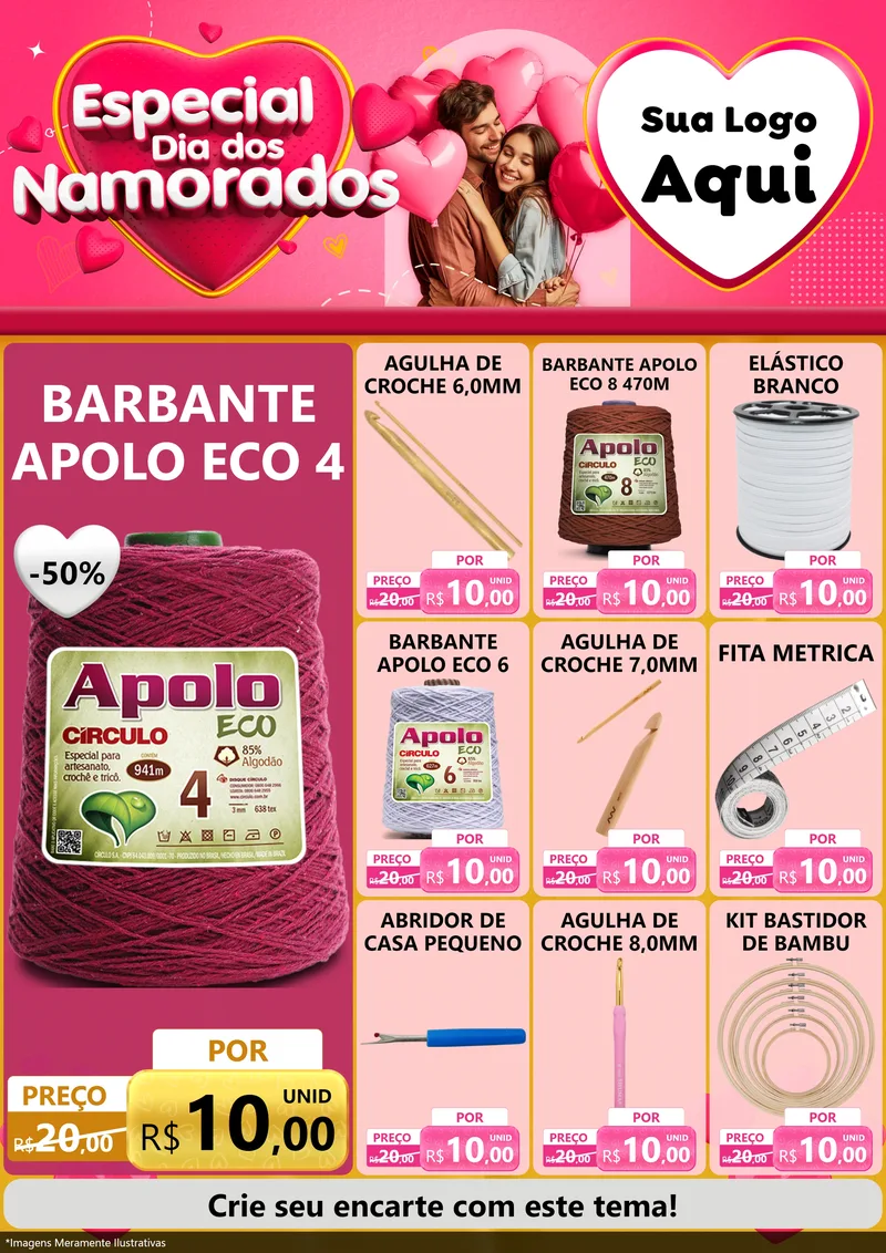 Modelo de Encarte para Encarte A4 Vertical com o tema Especial Dia dos Namorados para Armarinho e Aviamentos