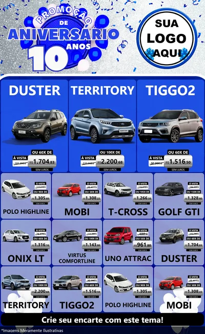 Modelo de Encarte para Encarte Grande com o tema Promoção de Aniversário - 10 Anos para Concessionaria de Carros