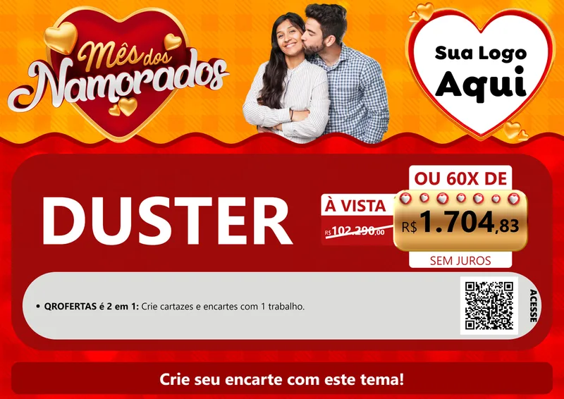 Modelo de Cartaz para Cartaz A4 Horizontal com o tema Mês dos Namorados para Concessionaria de Carros
