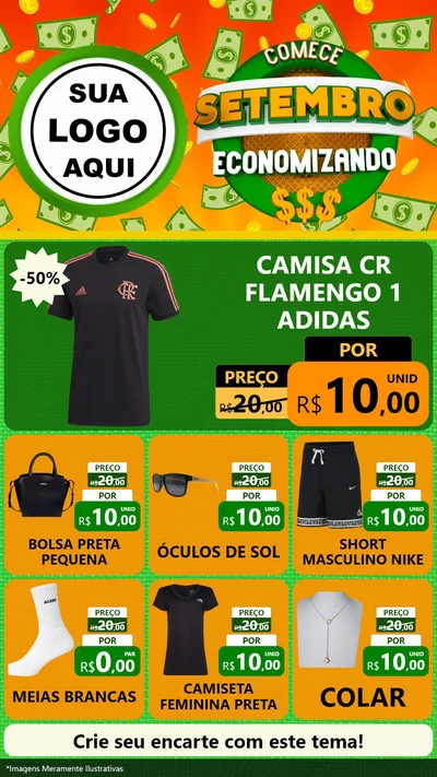 Modelo de Rede Social para Stories com o tema Comece Setembro Economizando para Roupas e acessórios