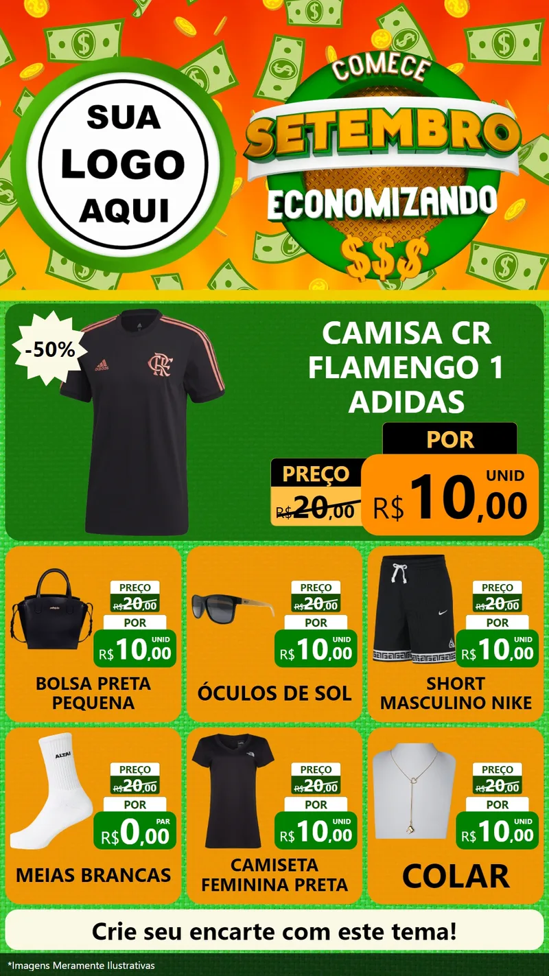 Modelo de Rede Social para Stories com o tema Comece Setembro Economizando para Roupas e acessórios
