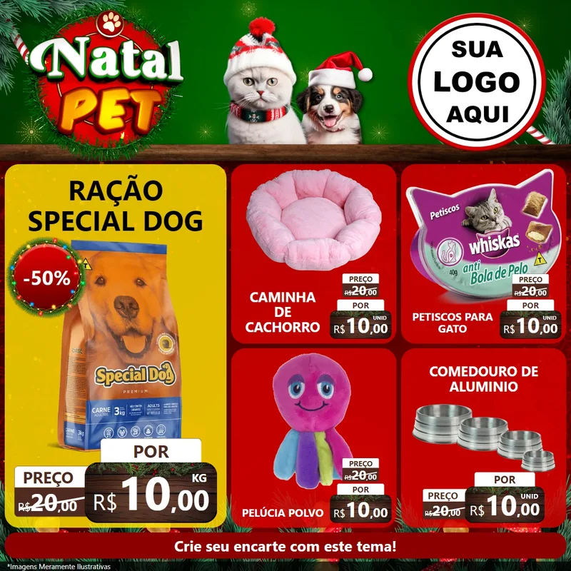 Modelo de Rede Social para Feed Facebook com o tema Natal Pet para Pet Shop