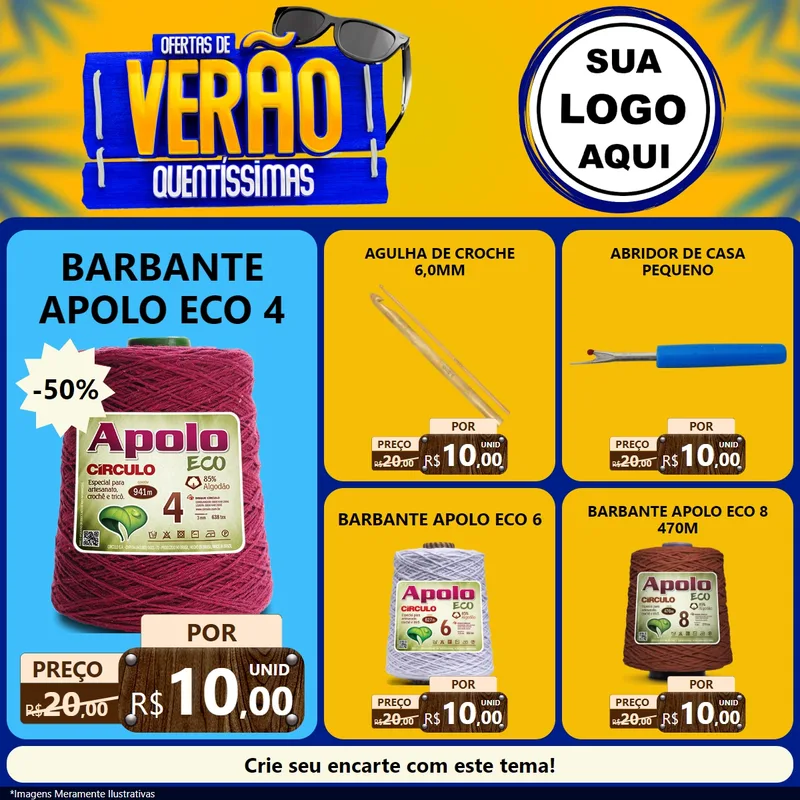 Modelo de Rede Social para Feed Facebook com o tema Ofertas de Verão Quentíssimas para Armarinho e Aviamentos
