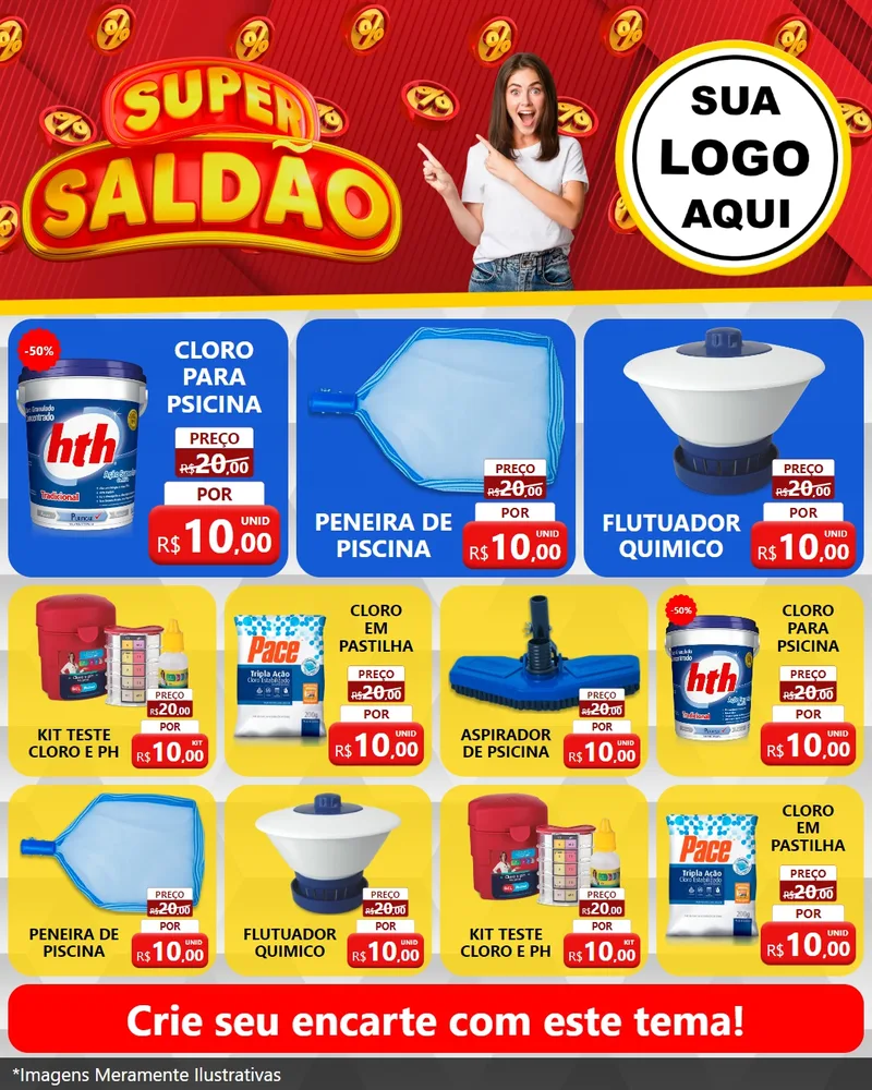 Modelo de Rede Social para Feed Instagram com o tema Super Saldão para Produtos para Piscina