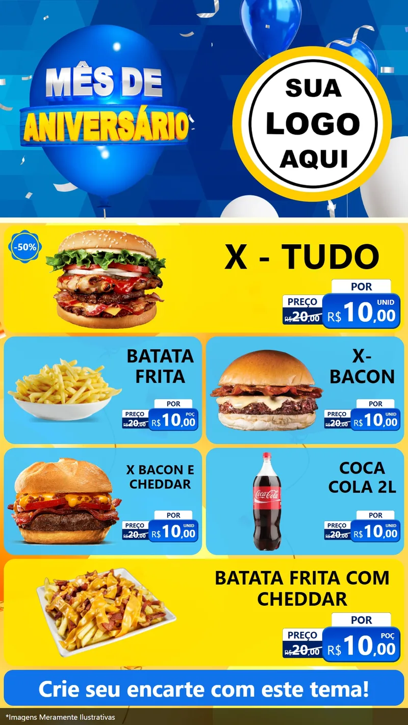 Modelo de TV para TV Vertical com o tema Mês de Aniversário para Hamburgueria