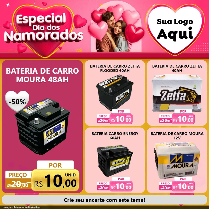 Modelo de Rede Social para Feed Facebook com o tema Especial Dia dos Namorados para Baterias Elétricas