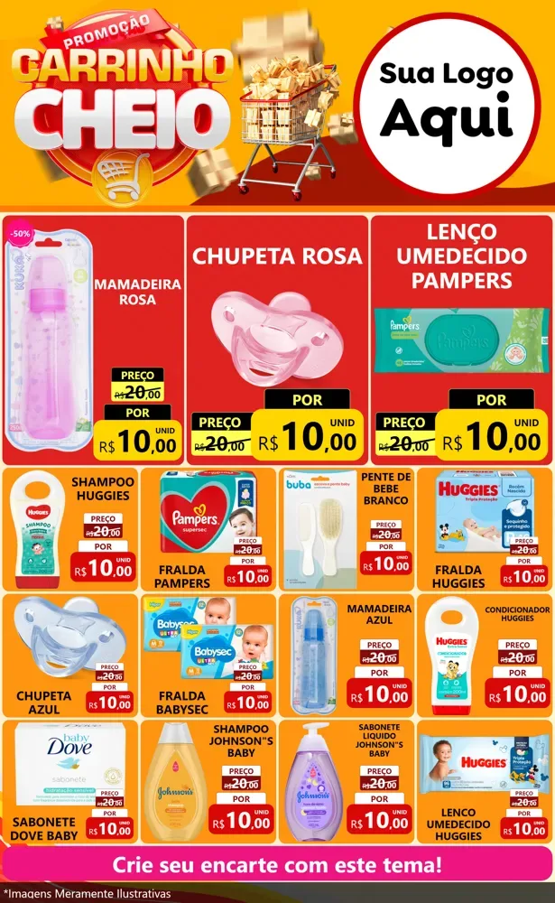 Modelo de Encarte para Encarte Grande com o tema Promoção carrinho cheio para Bebês