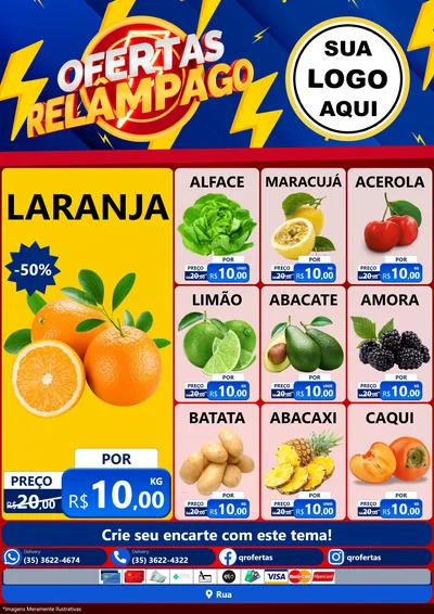 Modelo de Encarte para Encarte A4 Vertical com o tema Ofertas Relâmpago para Hortifrúti