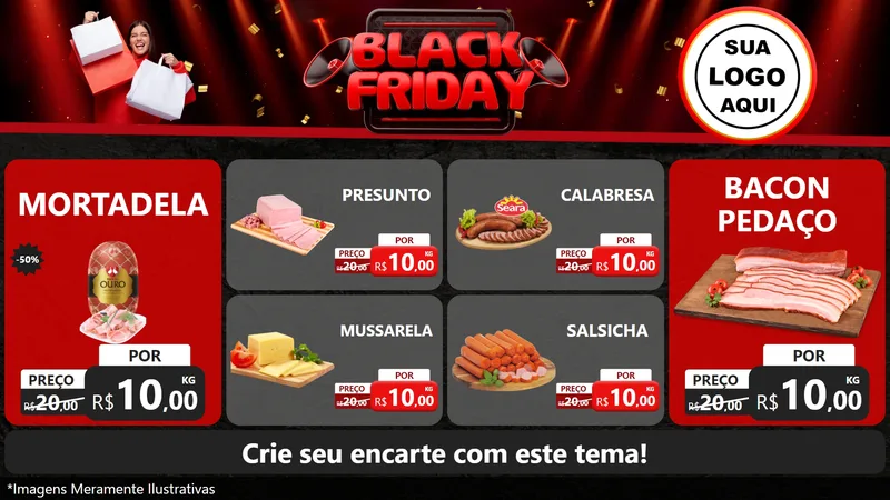 Modelo de TV para TV Horizontal com o tema Black Friday para Frios e Laticínios