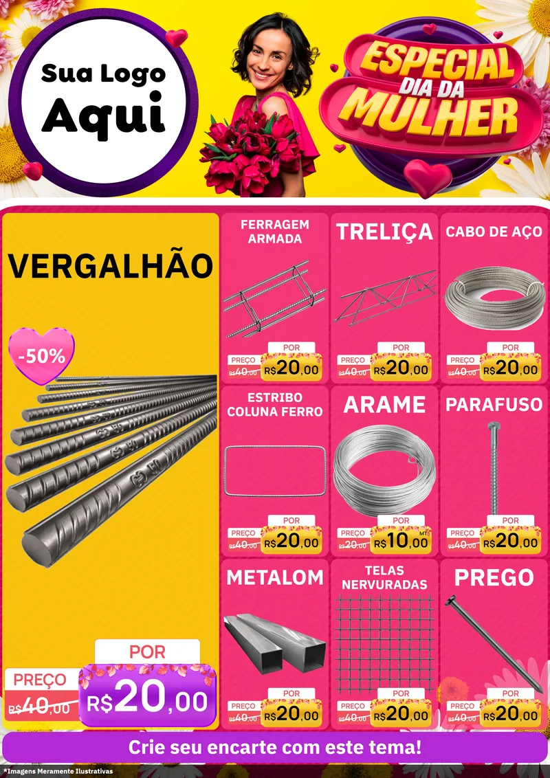 Modelo de Encarte para Encarte A4 Vertical com o tema Especial Dia da Mulher para Ferragens