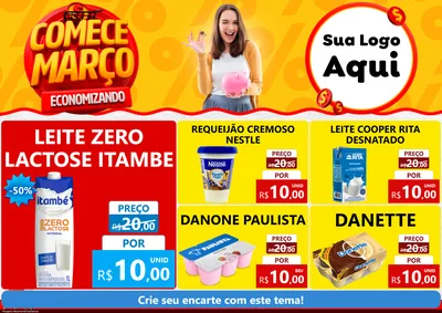Modelo de Encarte para Encarte A4 Horizontal com o tema Comece Março Economizando para Frios e Laticínios