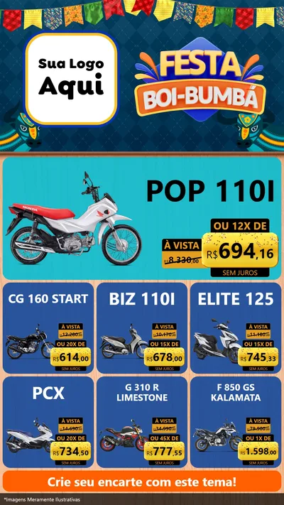 Modelo de Rede Social para Stories com o tema Festa Boi Bumbá para Concessionaria de Motos