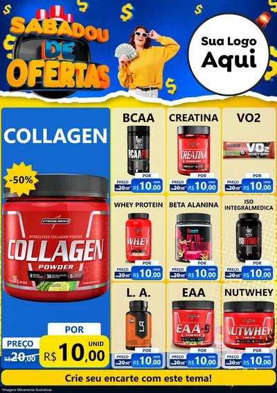 Modelo de Encarte para Encarte A4 Vertical com o tema Sabadou de Ofertas para Suplementos alimentares