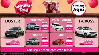 Modelo de TV para TV Horizontal com o tema Valentine's Day para Concessionaria de Carros