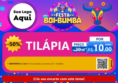 Modelo de Cartaz para Cartaz A4 Horizontal com o tema Festa Boi-Bumbá para Peixaria