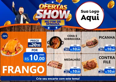Modelo de Encarte para Encarte A4 Horizontal com o tema Ofertas Show No Fim De Semana para Assados