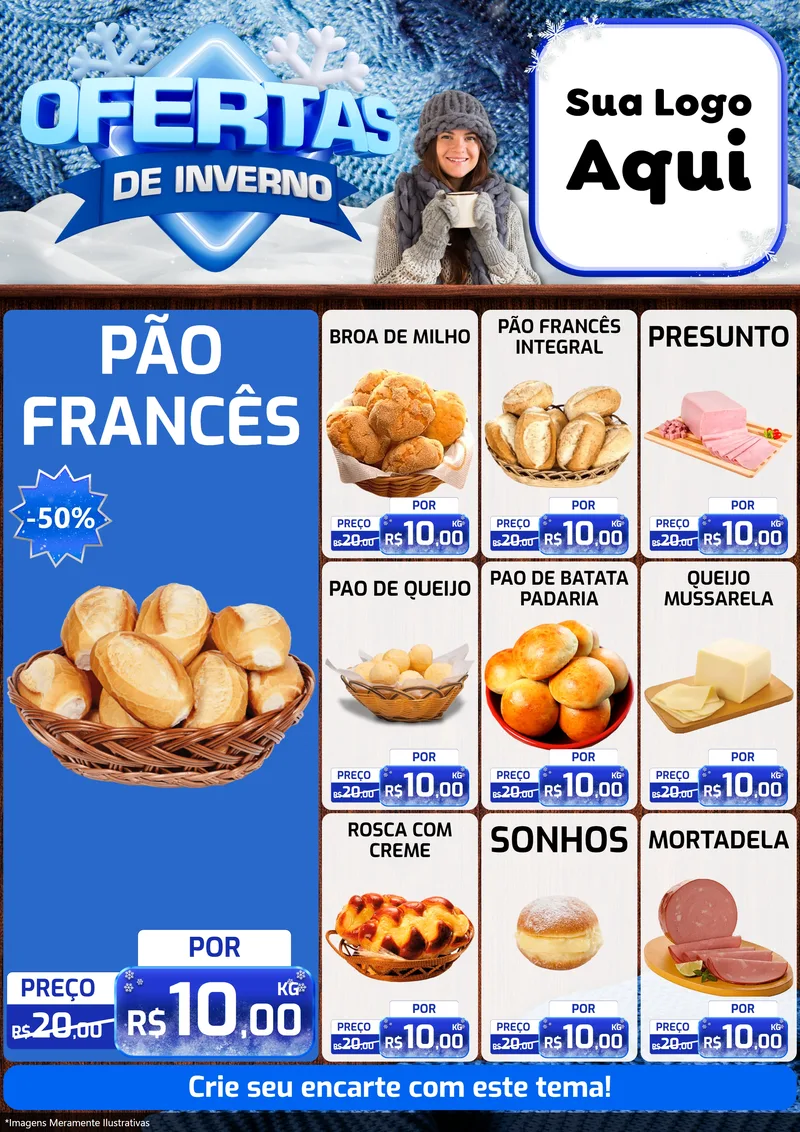 Modelo de Encarte para Encarte A4 Vertical com o tema Ofertas de Inverno para Padaria