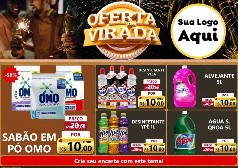 Modelo de Encarte para Encarte A4 Horizontal com o tema Oferta da Virada para Produtos de Limpeza