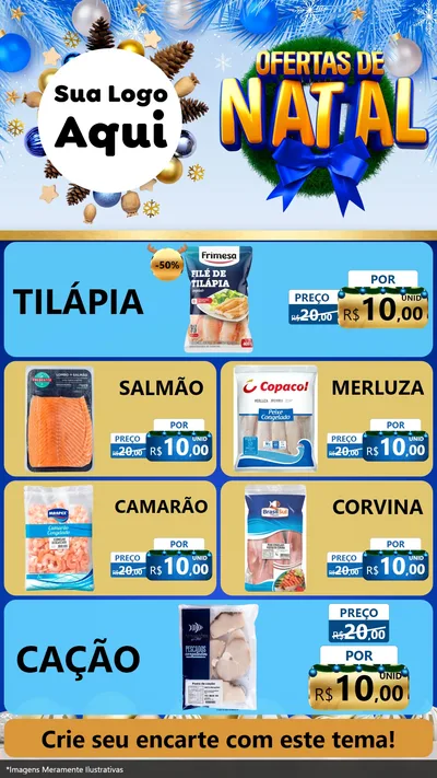 Modelo de TV para TV Vertical com o tema Ofertas de Natal para Peixaria