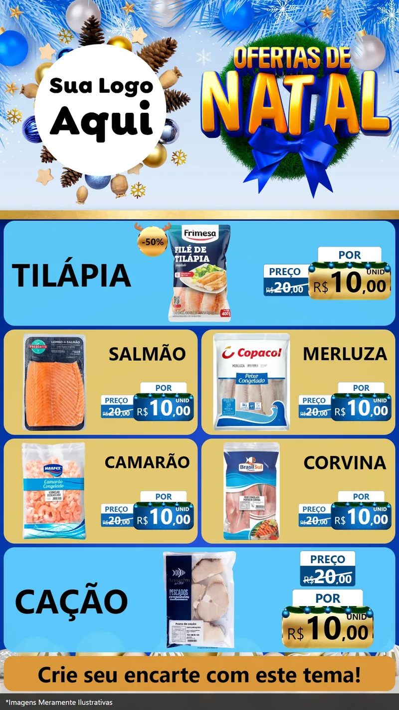 Modelo de TV para TV Vertical com o tema Ofertas de Natal para Peixaria