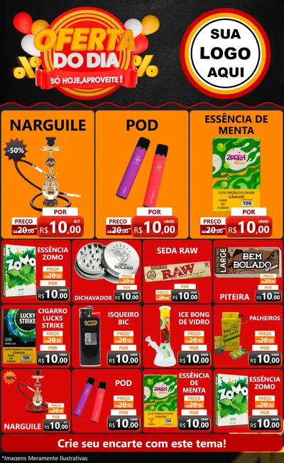 Modelo de Encarte para Encarte Grande com o tema Oferta do Dia - Só hoje, Aproveite! para Tabacaria