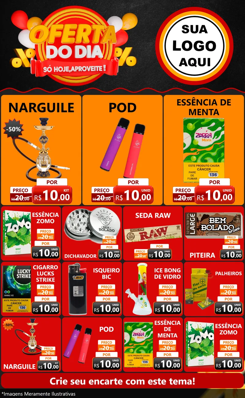 Modelo de Encarte para Encarte Grande com o tema Oferta do Dia - Só hoje, Aproveite! para Tabacaria