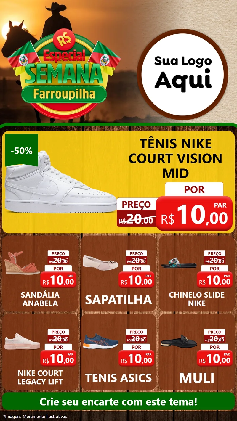 Modelo de Rede Social para Stories com o tema Especial Semana Farroupilha para Calçados