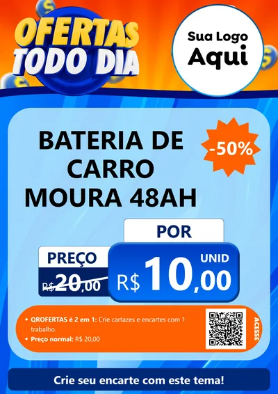 Modelo de Cartaz para Cartaz A4 Vertical com o tema Ofertas Todo Dia para Baterias Elétricas