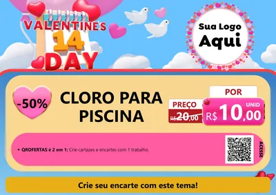 Modelo de Cartaz para Cartaz A4 Horizontal com o tema Valentine's Day para Produtos para Piscina