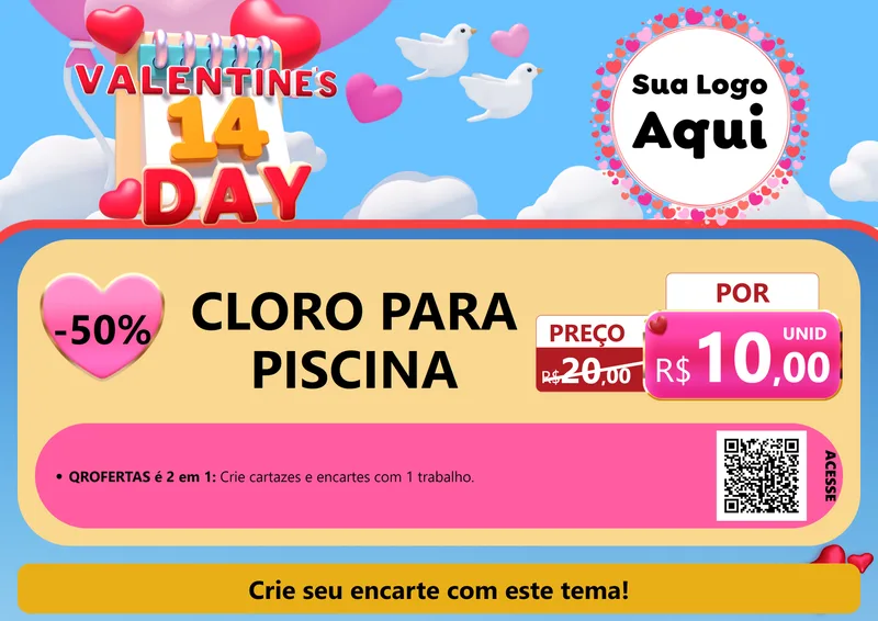 Modelo de Cartaz para Cartaz A4 Horizontal com o tema Valentine's Day para Produtos para Piscina