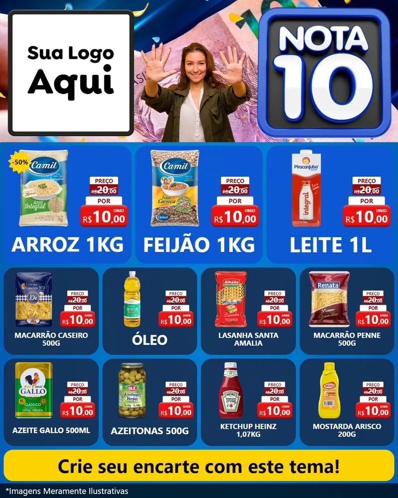 Modelo de Rede Social para Feed Instagram com o tema Nota 10 para Supermercado
