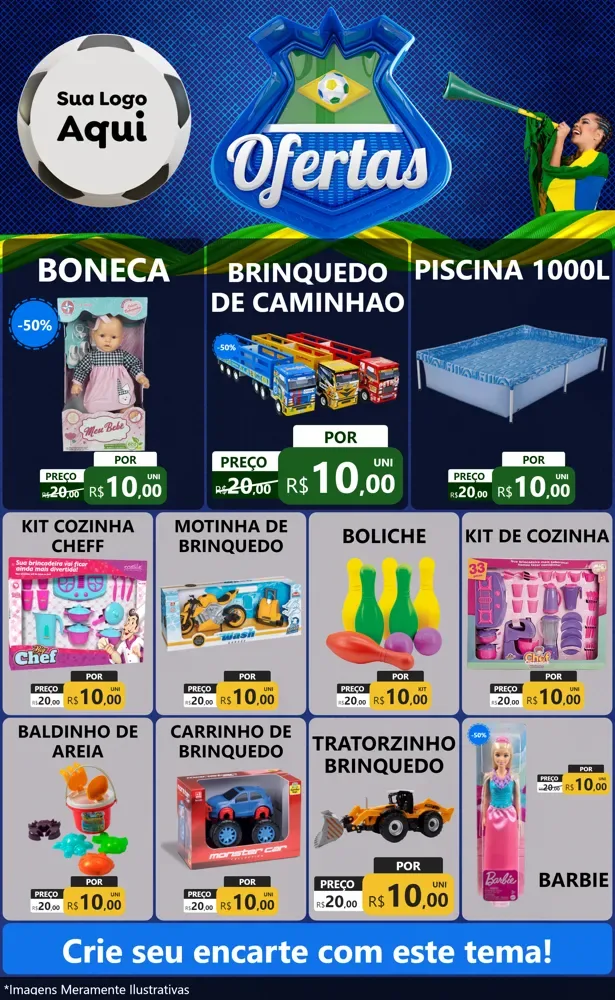 Modelo de Encarte para Encarte Grande com o tema Ofertas (Futebol) para Brinquedos