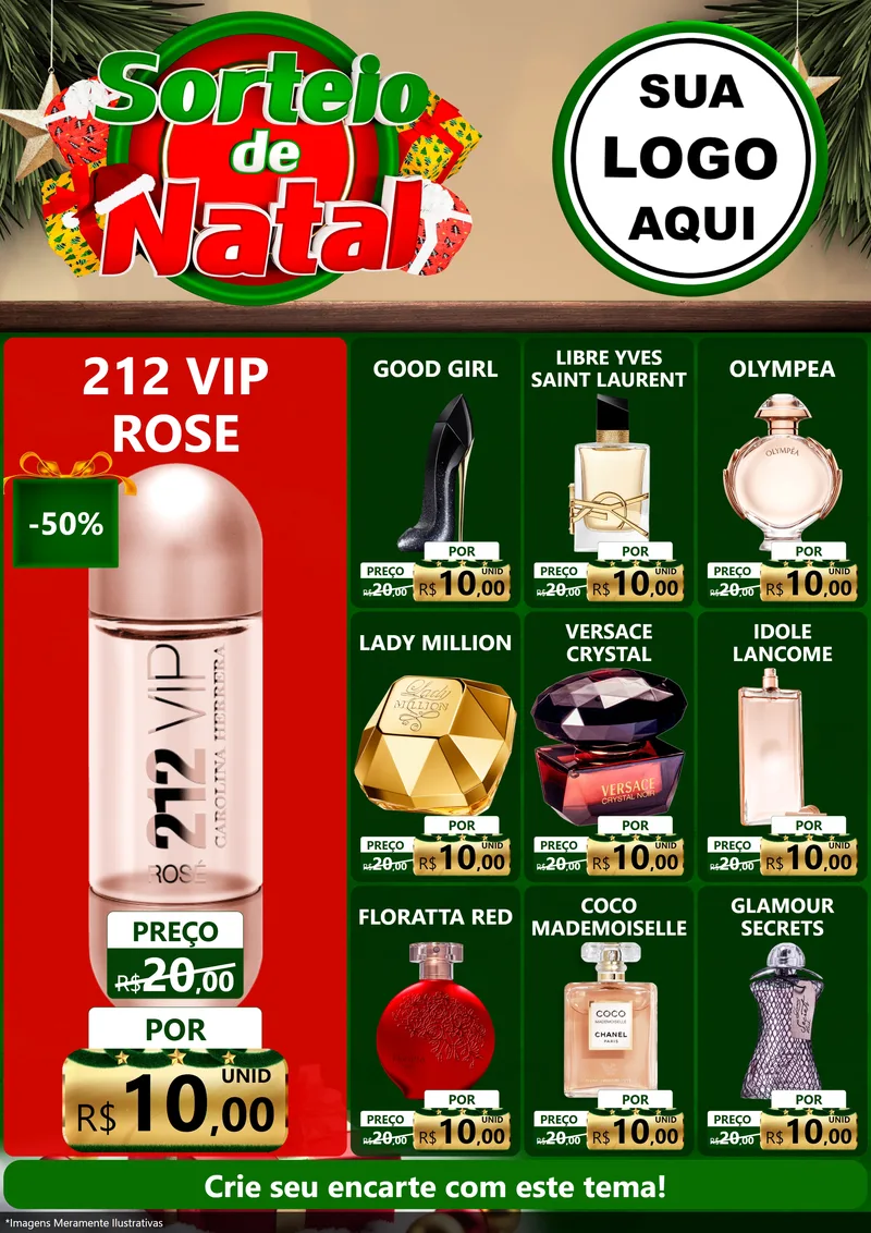 Modelo de Encarte para Encarte A4 Vertical com o tema Sorteio de Natal para Perfumes
