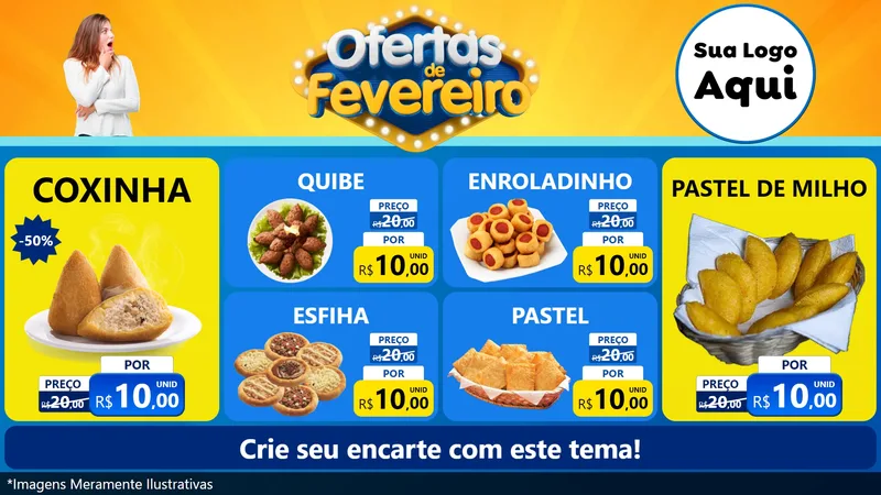 Modelo de TV para TV Horizontal com o tema Ofertas de Fevereiro para Salgadaria