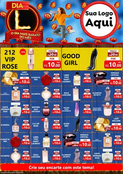 Modelo de Encarte para Encarte A4 Vertical com o tema Dia L - O Dia Mais Barato Do Mês para Perfumes
