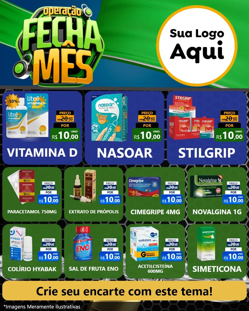 Modelo de Rede Social para Feed Instagram com o tema Operação Fecha Mês para Farmácia